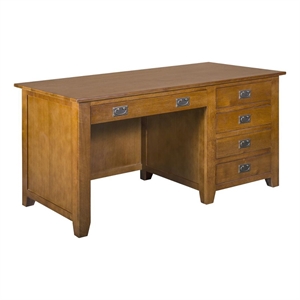 Pemberly Row Mission Quarter Sawn Oak 5 Drawer Library Desk - Michael's Cherry