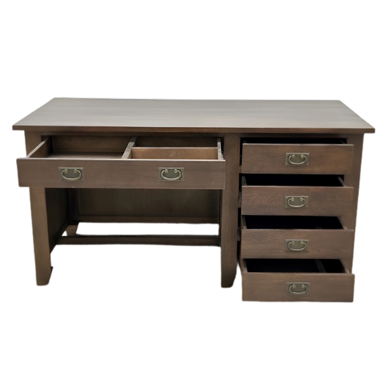 Pemberly Row Mission Quarter Sawn Oak 5 Drawer Library Desk - Walnut