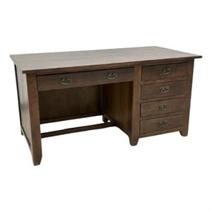 Pemberly Row Mission Quarter Sawn Oak 5 Drawer Library Desk - Walnut