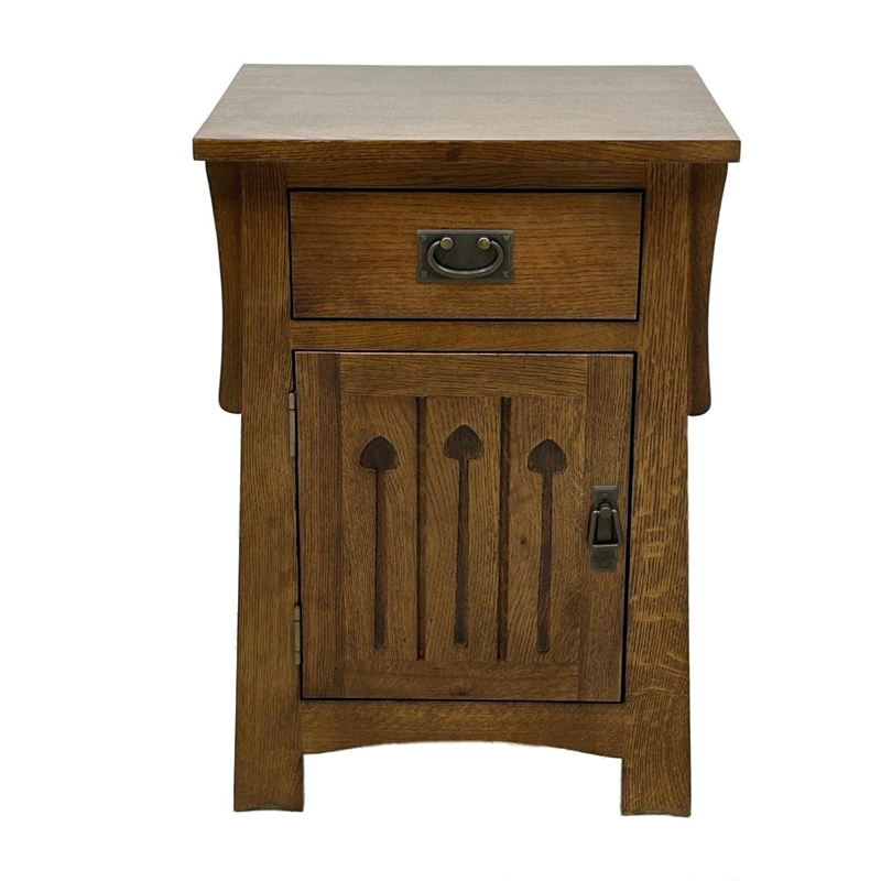 Pemberly Row Mission Solid Quarter Sawn Oak Keyhole Nightstand - Walnut