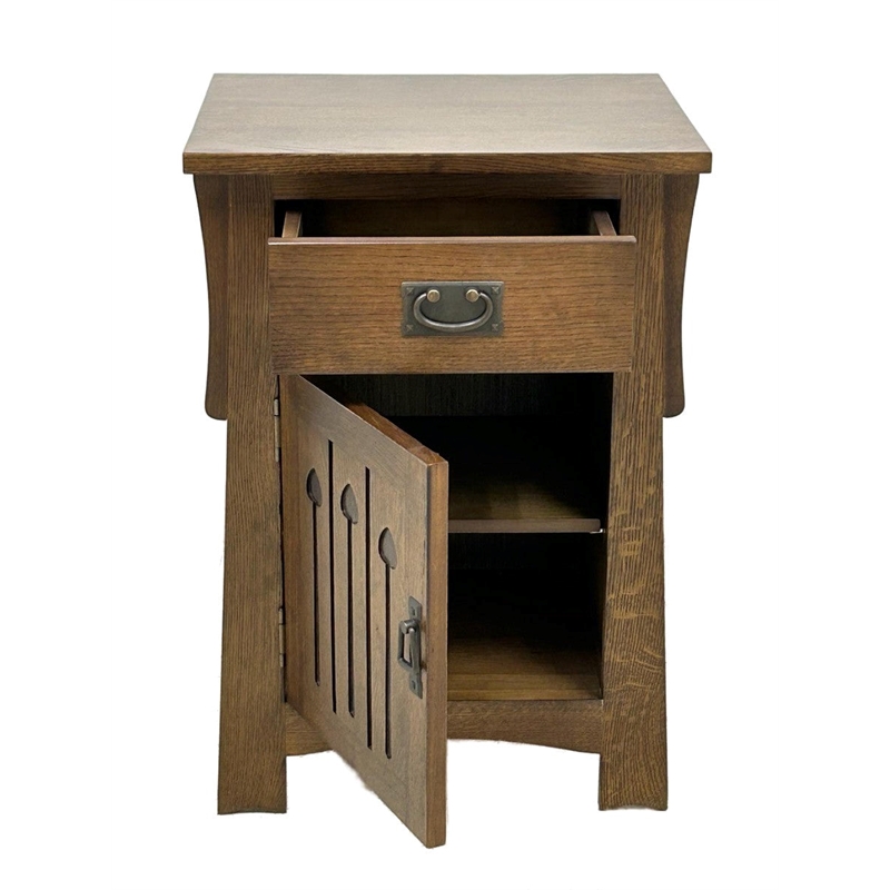 Pemberly Row Mission Solid Quarter Sawn Oak Keyhole Nightstand - Walnut