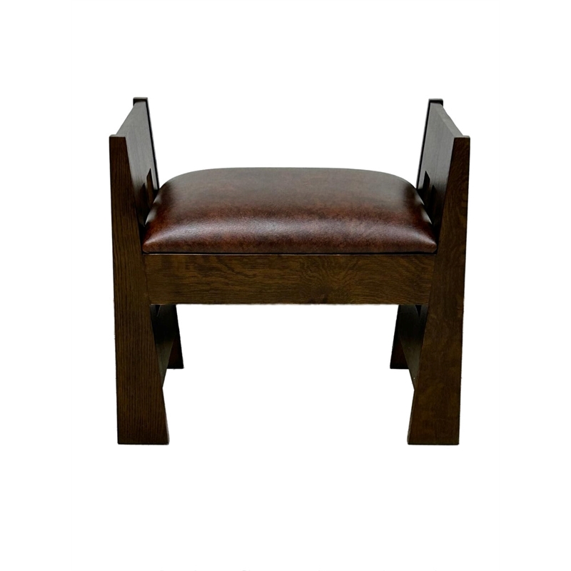 Pemberly Row Contemporary Mission Oak and Leather Foot Stool