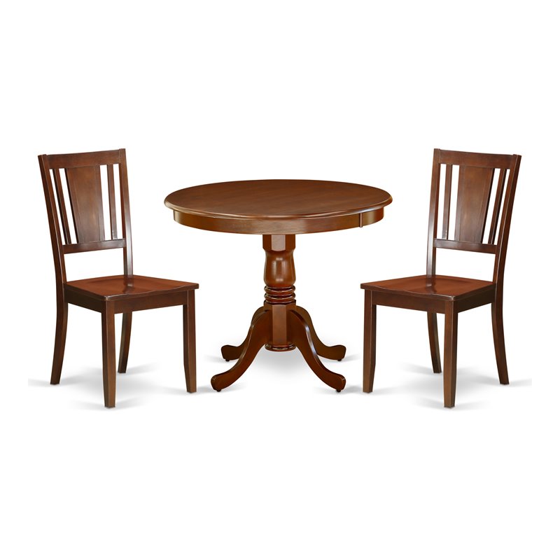 Pemberly Row Antique 3-piece Dining Set with Wood Seat Chairs in Mahogany