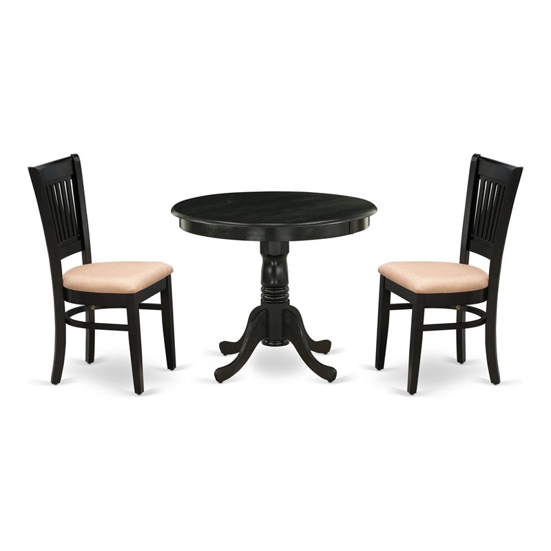 Pemberly Row Antique 3-piece Dining Set with Linen Fabric Seat in Black