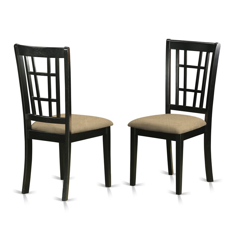 Pemberly Row Antique 3-piece Dining Set with Linen Seat in Black/Cherry