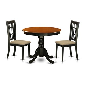 Pemberly Row Antique 3-piece Dining Set with Linen Seat in Black/Cherry