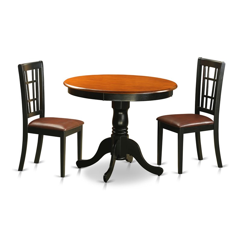 Pemberly Row Antique 3-piece Dining Set with Leather Seat in Black/Cherry