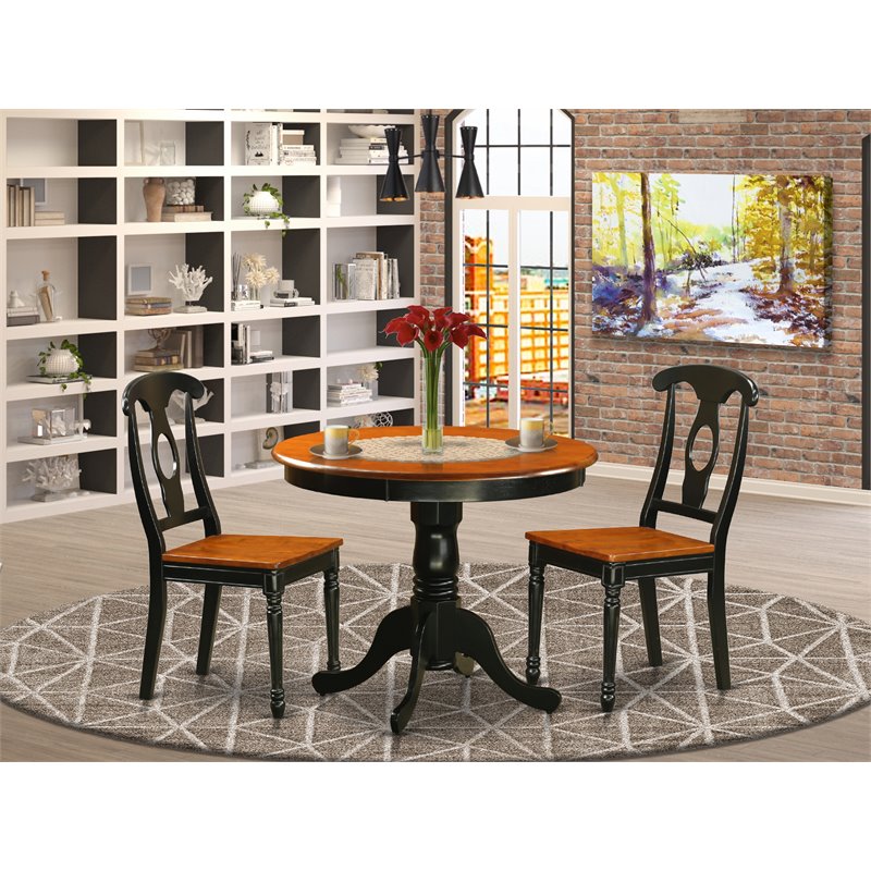 Pemberly Row Antique 3-piece Dining Set with Wood Seat in Black/Cherry