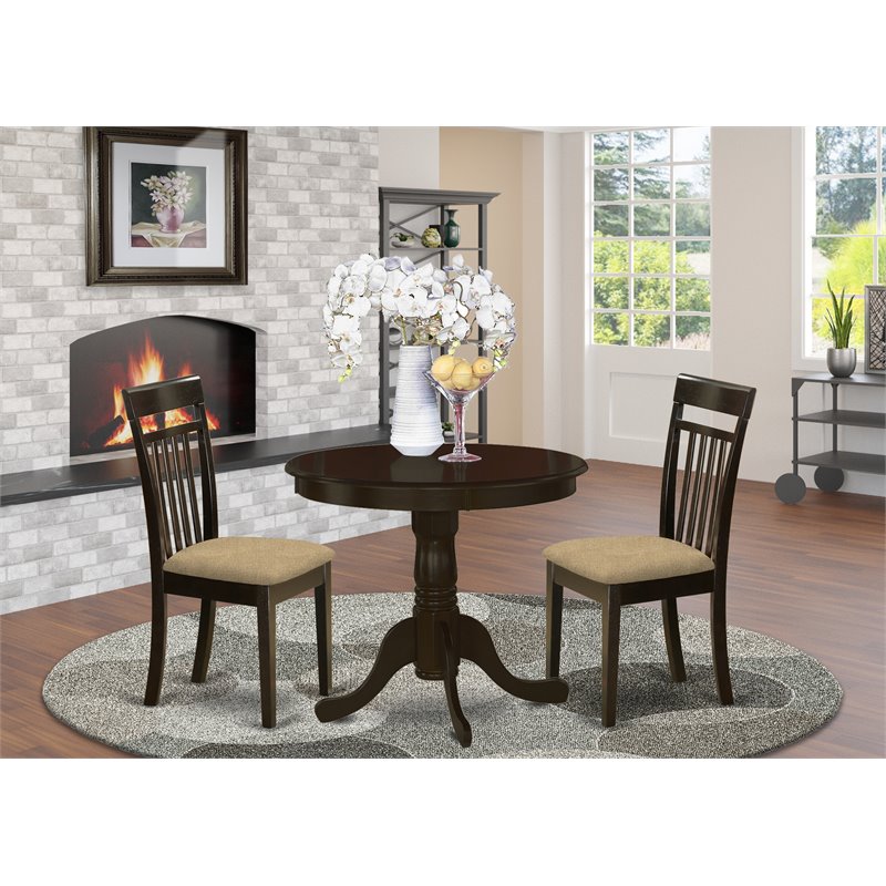 Pemberly Row Antique 3-piece Dining Set with Fabric Seat in Cappuccino