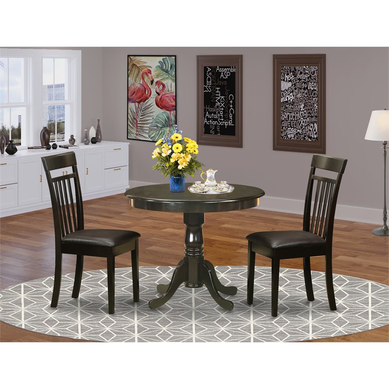 Pemberly Row Antique 3-piece Dining Set with Leather Seat in Cappuccino