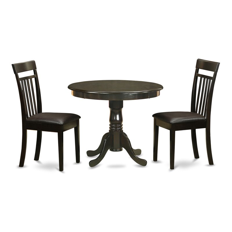 Pemberly Row Antique 3-piece Dining Set with Leather Seat in Cappuccino