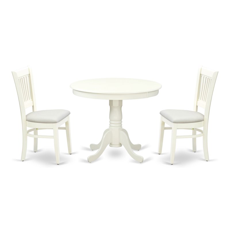 Pemberly Row Antique 3-piece Dining Set with Linen Fabric Seat in White