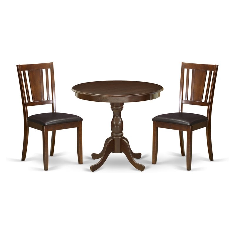 Pemberly Row Antique 3-piece Dining Set with Leather Seat in Mahogany