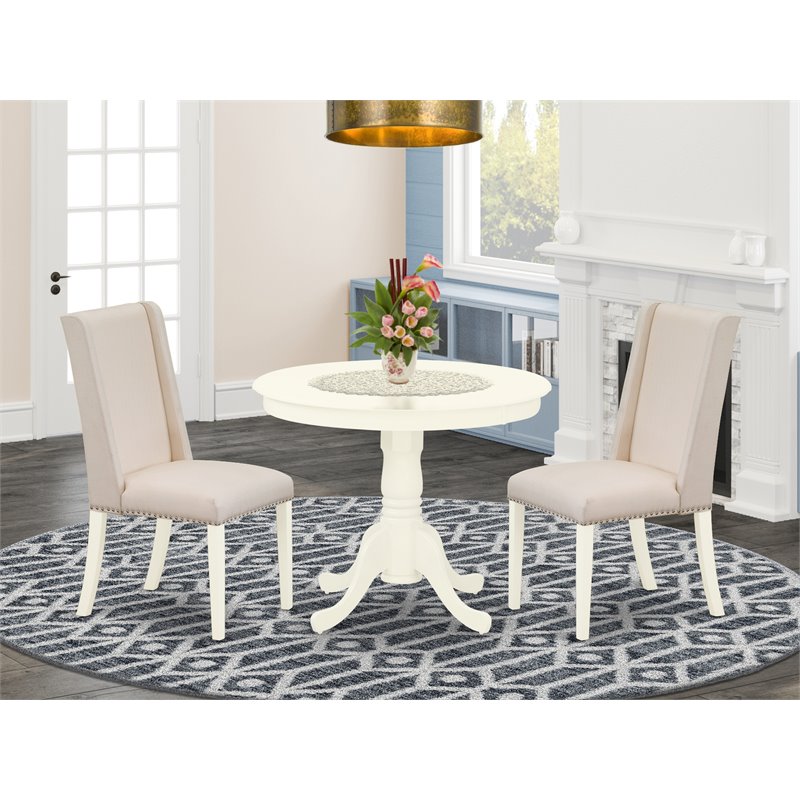 Pemberly Row 3-piece Dining Set with Fabric Seat in Linen White