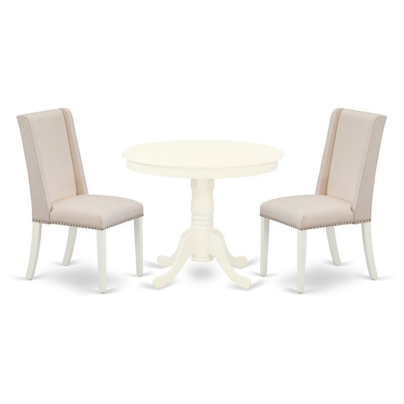 Pemberly Row 3-piece Dining Set with Fabric Seat in Linen White