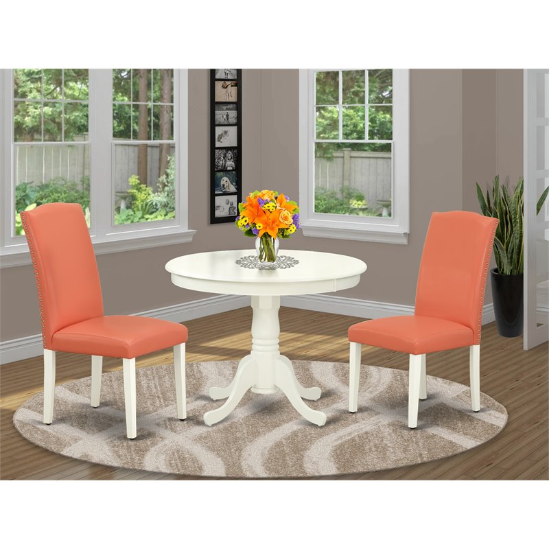 Pemberly Row 3-piece Dining Set with Leather Seat in White/Pink