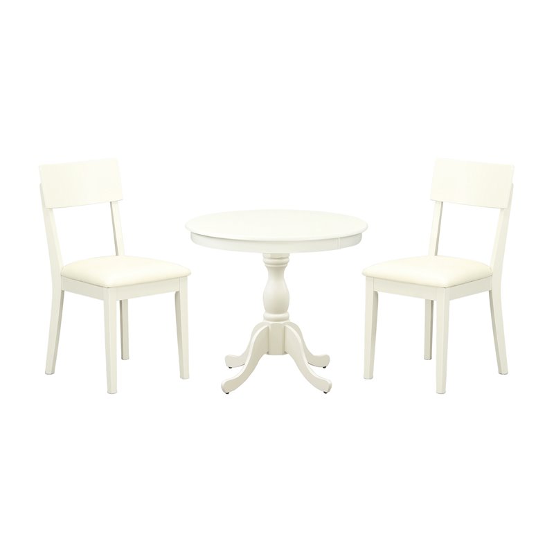 Pemberly Row Antique 3-piece Dining Set with Leather Seat in Linen White