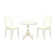 Pemberly Row Antique 3-piece Dining Set with Leather Seat in Linen White