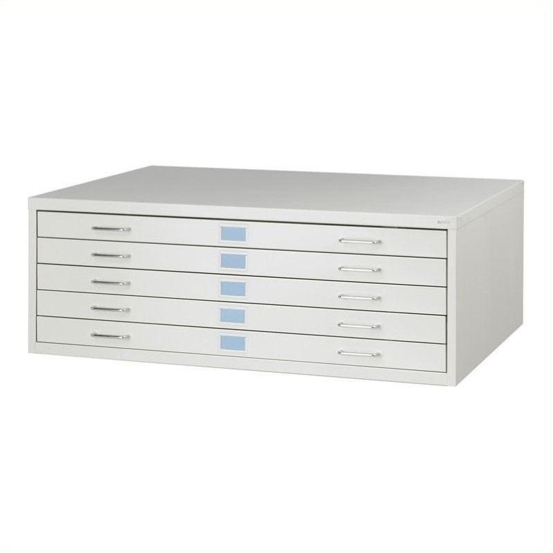 Pemberly Row Medium Facil 5 Drawer Metal Flat Files Cabinet in Light Gray