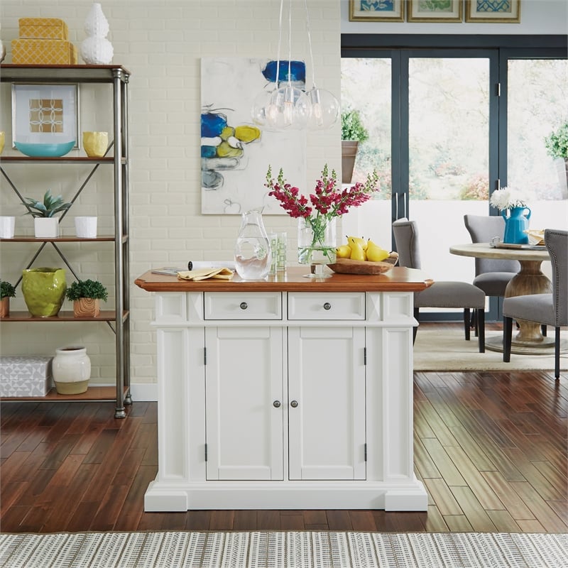 Pemberly Row Traditional Wood Kitchen Island in Off White Finish