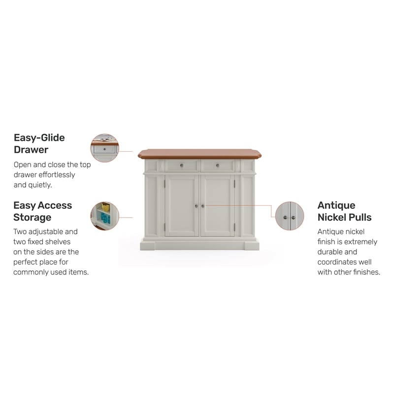 Pemberly Row Traditional Wood Kitchen Island in Off White Finish