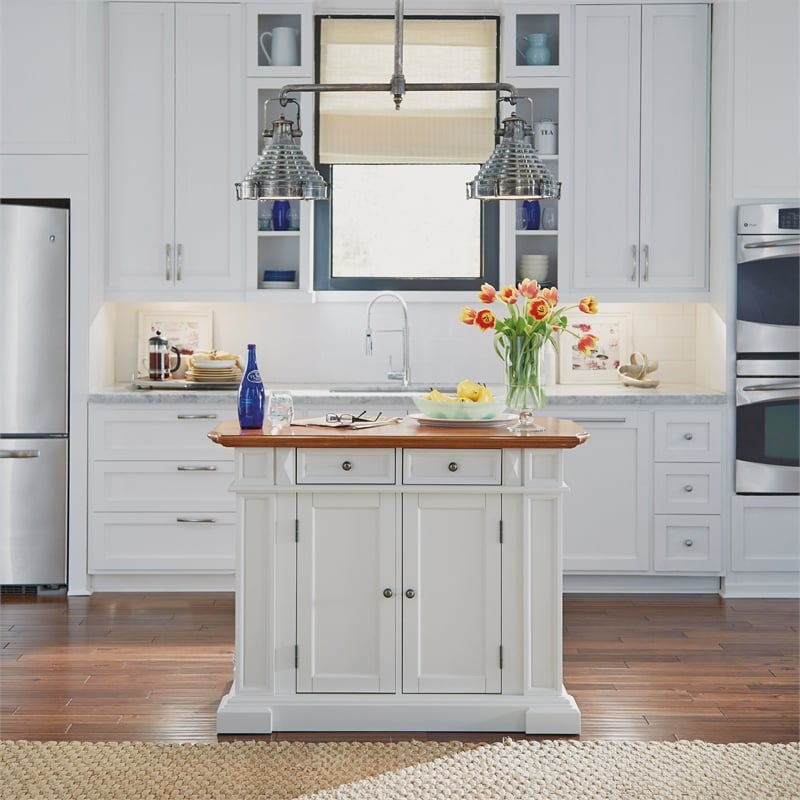 Pemberly Row Traditional Wood Kitchen Island in Off White Finish