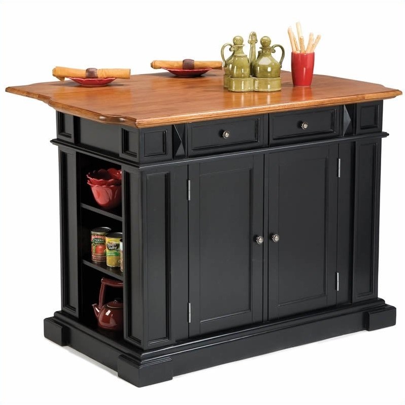 Pemberly Row Traditional Wood Kitchen Island in Black Finish