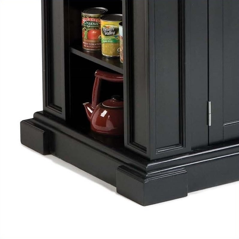 Pemberly Row Traditional Wood Kitchen Island in Black Finish