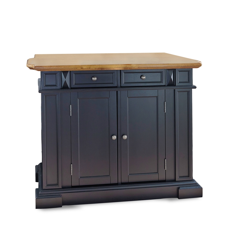 Pemberly Row Traditional Wood Kitchen Island in Black Finish