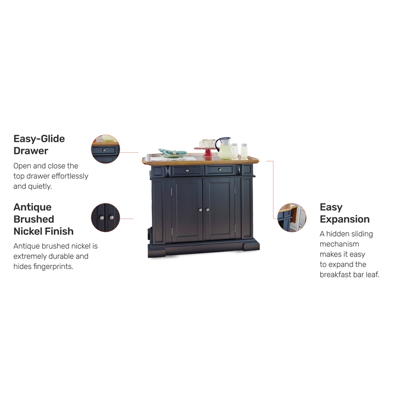 Pemberly Row Traditional Wood Kitchen Island in Black Finish