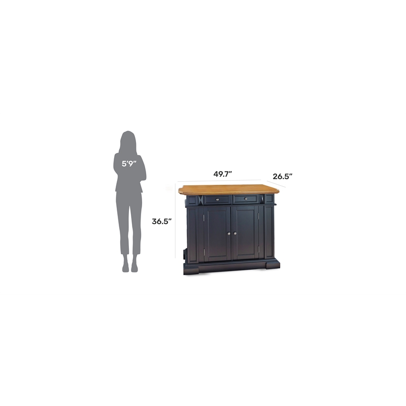 Pemberly Row Traditional Wood Kitchen Island in Black Finish