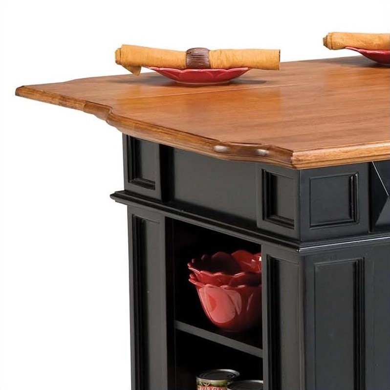 Pemberly Row Traditional Wood Kitchen Island in Black Finish