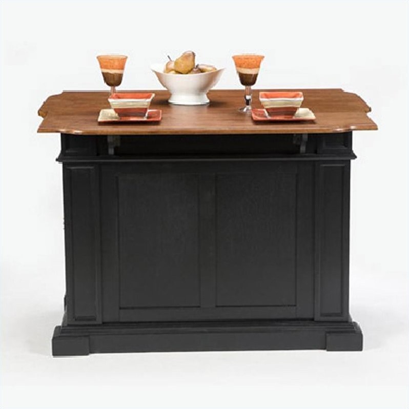 Pemberly Row Traditional Wood Kitchen Island in Black Finish