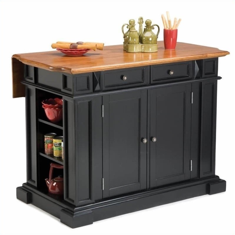 Pemberly Row Traditional Wood Kitchen Island in Black Finish