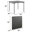 Pemberly Row Contemporary Square Vinyl Folding Table in Black