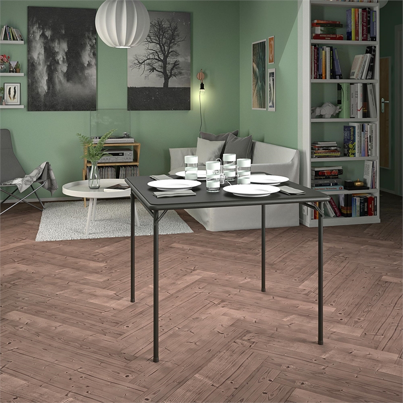 Pemberly Row Contemporary Square Vinyl Folding Table in Black