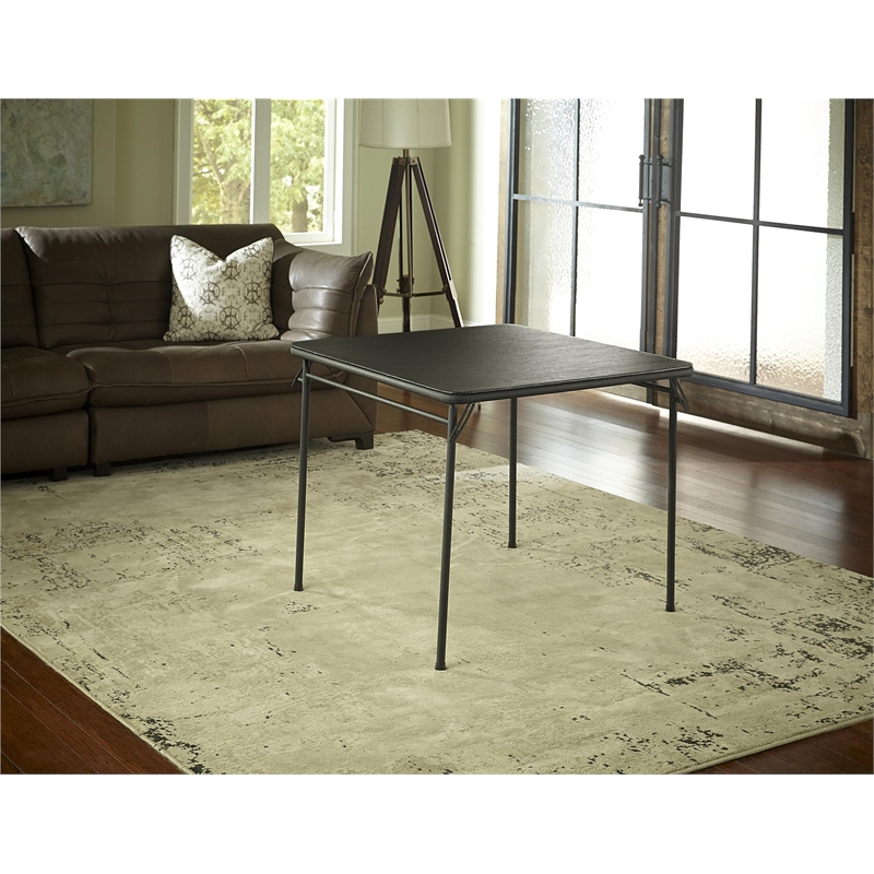 Pemberly Row Contemporary Square Vinyl Folding Table in Black