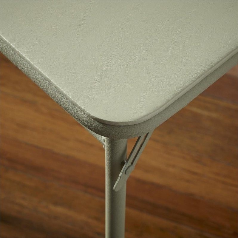 Pemberly Row Contemporary Square Vinyl Folding Table in Antique Linen
