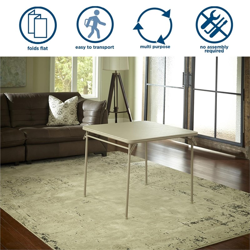 Pemberly Row Contemporary Square Vinyl Folding Table in Antique Linen