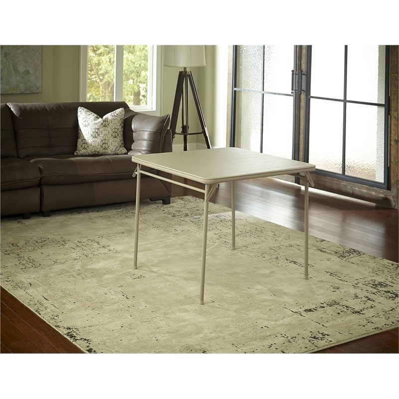 Pemberly Row Contemporary Square Vinyl Folding Table in Antique Linen