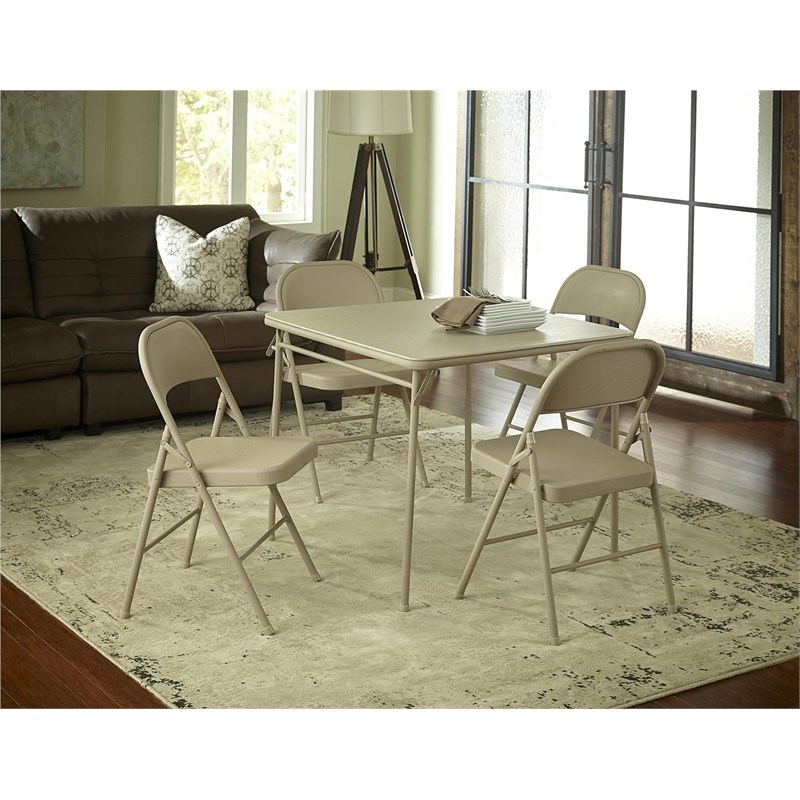 Pemberly Row Contemporary Square Vinyl Folding Table in Antique Linen