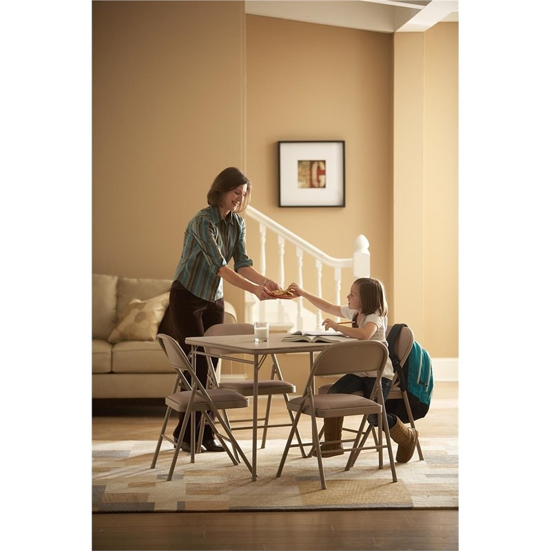 Pemberly Row Contemporary Square Vinyl Folding Table in Antique Linen