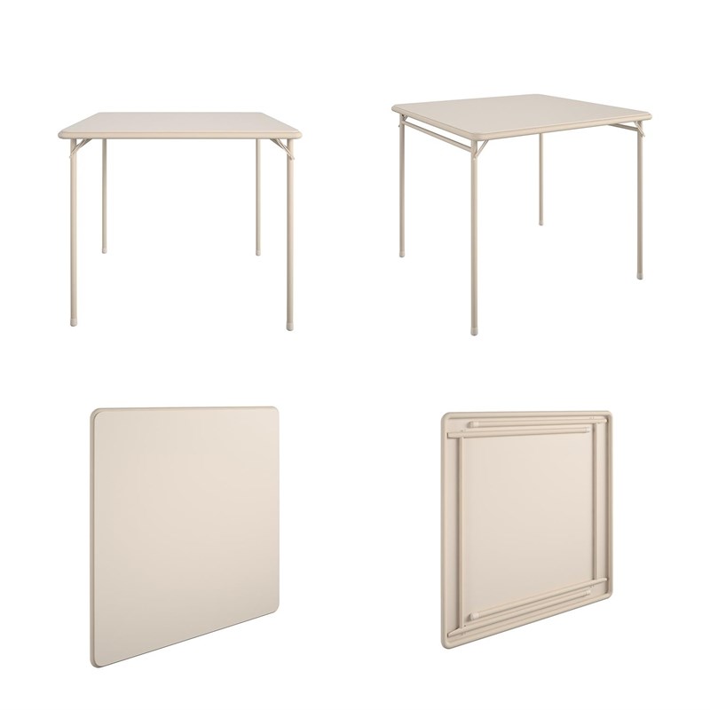 Pemberly Row Contemporary Square Vinyl Folding Table in Antique Linen