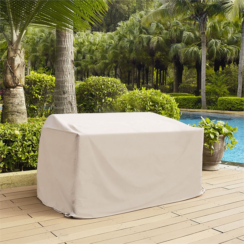 Pemberly Row Polyester Fabric Outdoor Loveseat Cover in Tan Finish