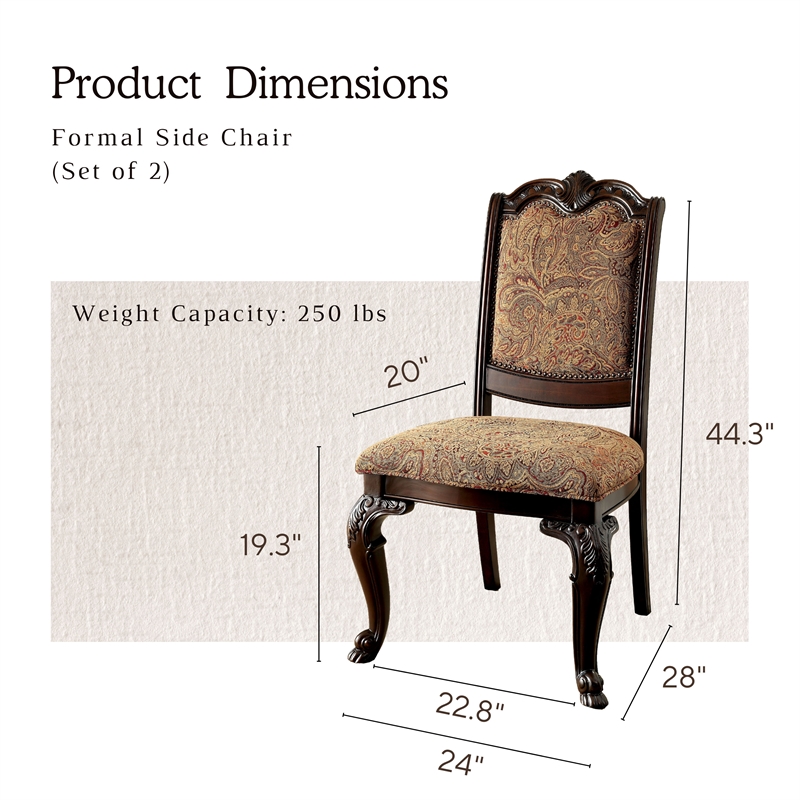 Pemberly Row Contemporary Fabric Dining Chair in Brown Cherry (Set of 2)