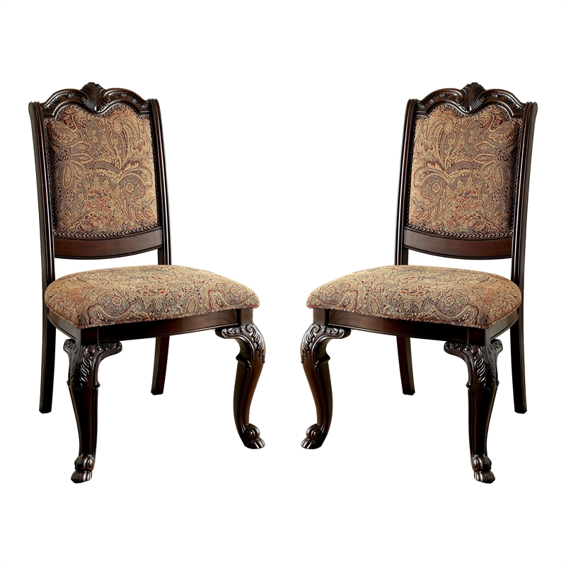 Pemberly Row Contemporary Fabric Dining Chair in Brown Cherry (Set of 2)