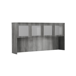 Pemberly Row Contemporary 72&quot Hutch with Glass Doors in Gray Steel