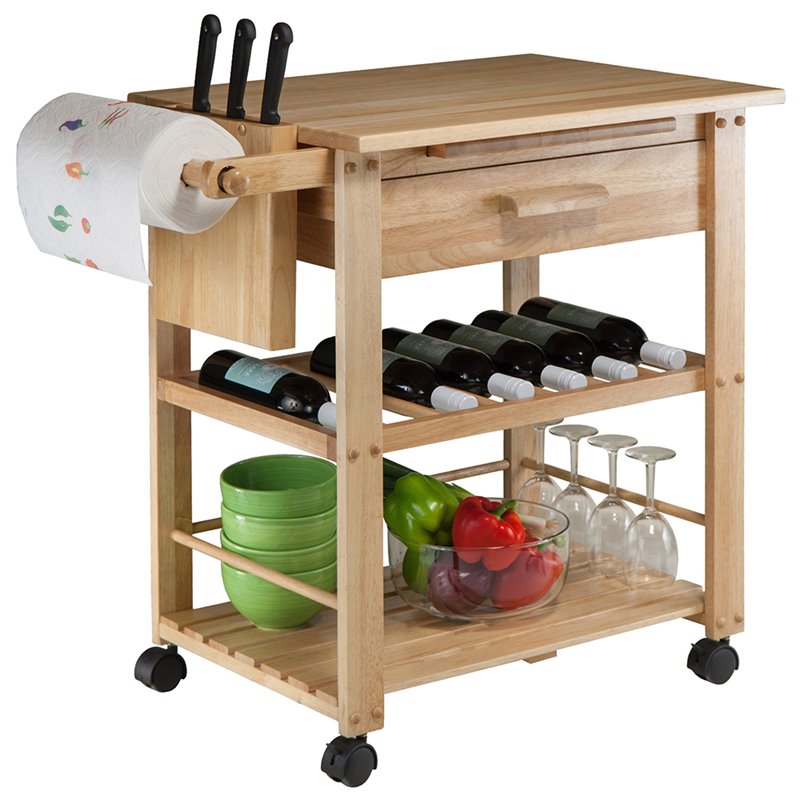 Pemberly Row Transitional Solid Wood Kitchen Cart in Natural