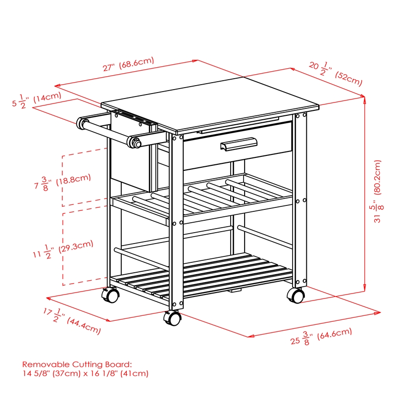 Pemberly Row Transitional Solid Wood Kitchen Cart in Natural
