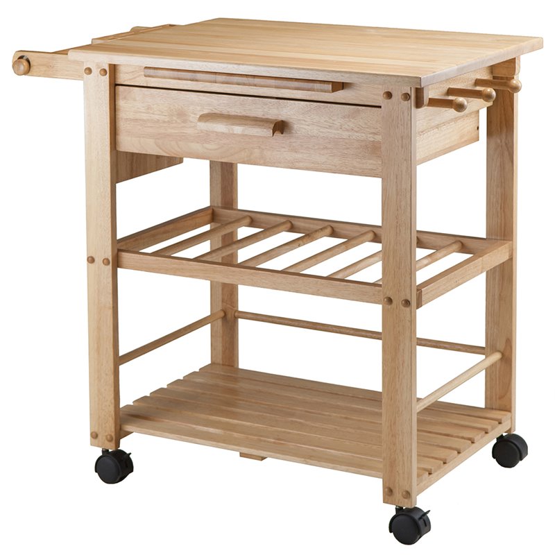 Pemberly Row Transitional Solid Wood Kitchen Cart in Natural